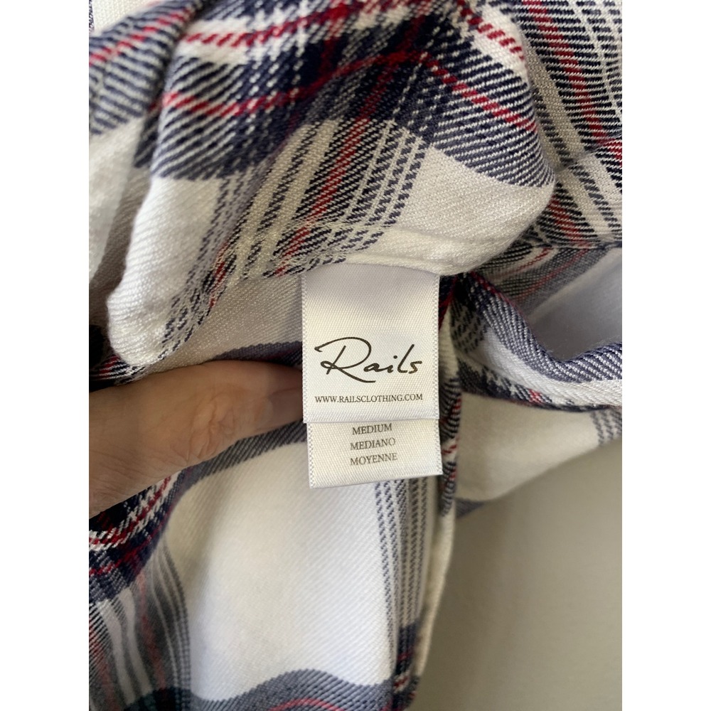 Rails Plaid Button Down Shirt Hunter White Scarlet Rayon‎ Women's Medium - Picture 7 of 9